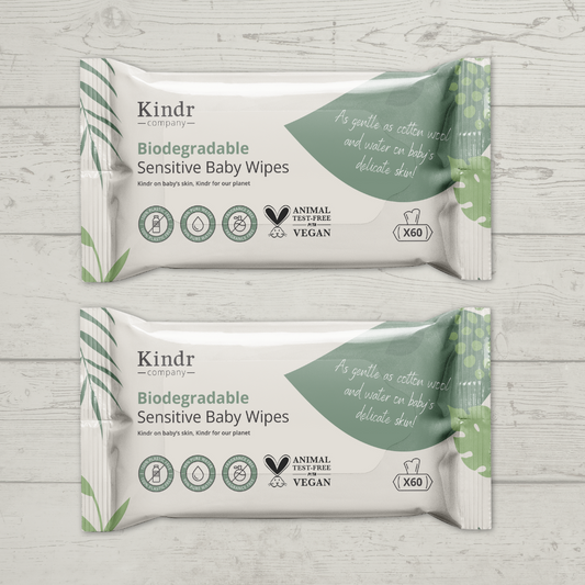 Pack of 2 Kindr Biodegradable Sensitive Baby Wipes